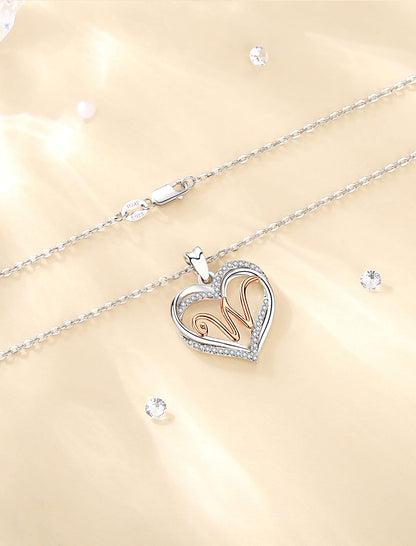 INFUSEU Sterling Silver Heart Initial Pendant Necklaces for Women Girls, Letter A-Z Jewelry Personalized Birthday Name Gifts for Her, 20 Inch Chain