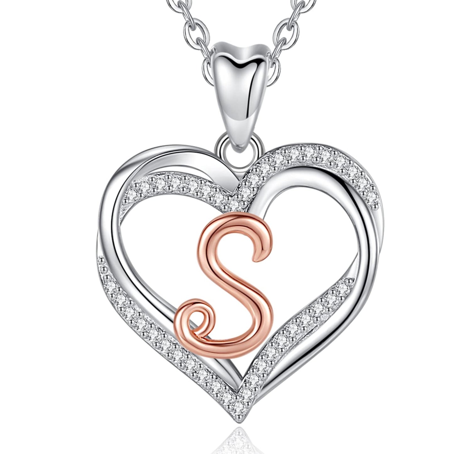 INFUSEU Sterling Silver Heart Initial Pendant Necklaces for Women Girls, Letter A-Z Jewelry Personalized Birthday Name Gifts for Her, 20 Inch Chain