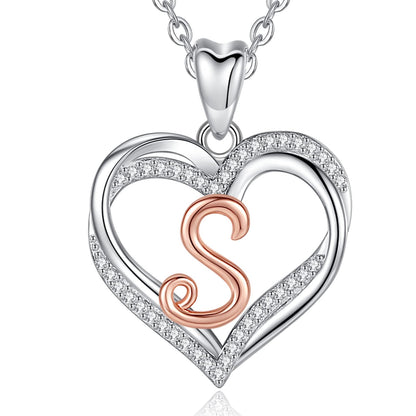 INFUSEU Sterling Silver Heart Initial Pendant Necklaces for Women Girls, Letter A-Z Jewelry Personalized Birthday Name Gifts for Her, 20 Inch Chain