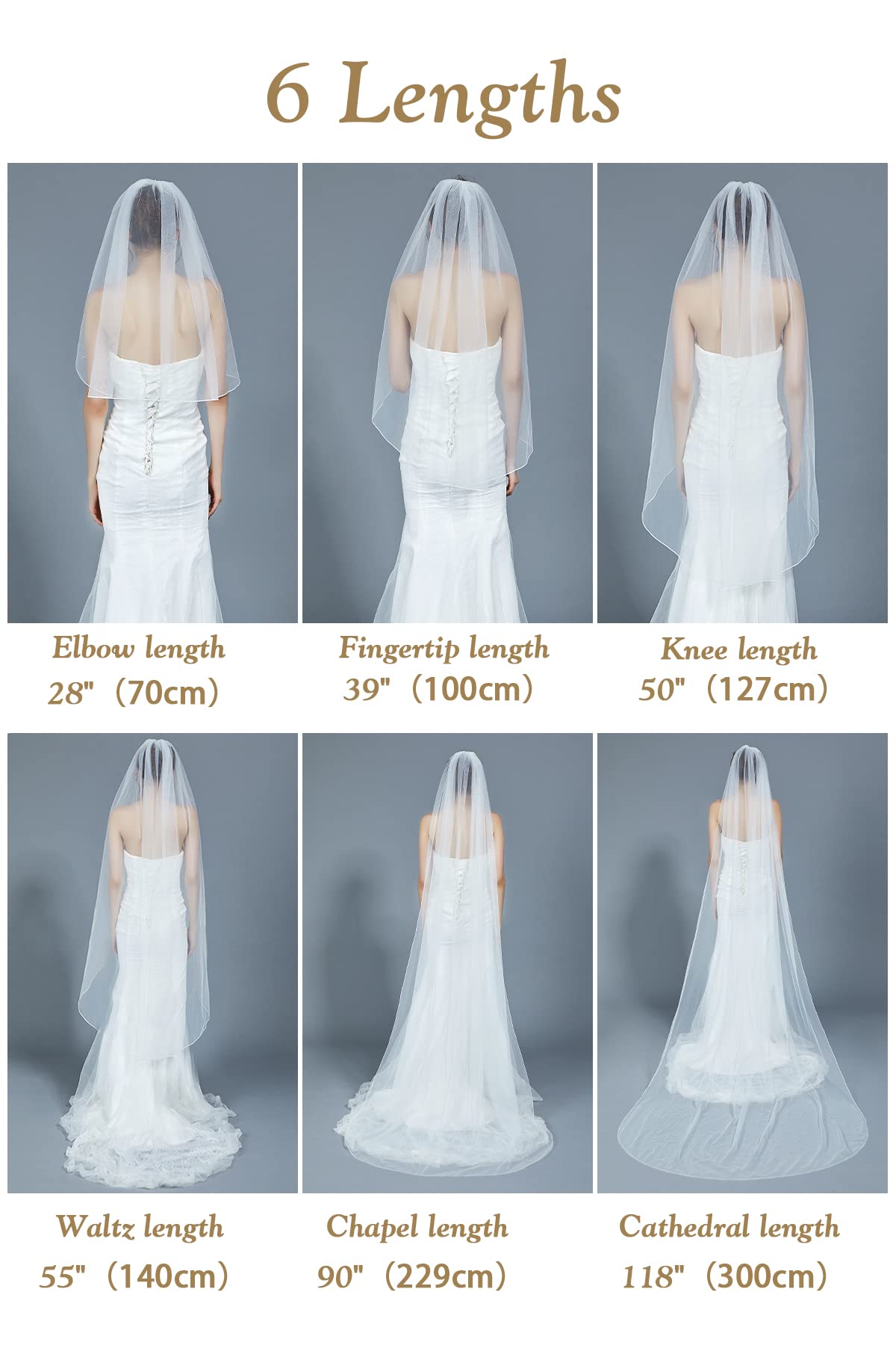 BEAUTELICATE Wedding Bridal Veil with Comb 1 Tier Cut Edge Ivory White Elbow Fingertip Chapel Cathedral Length V67
