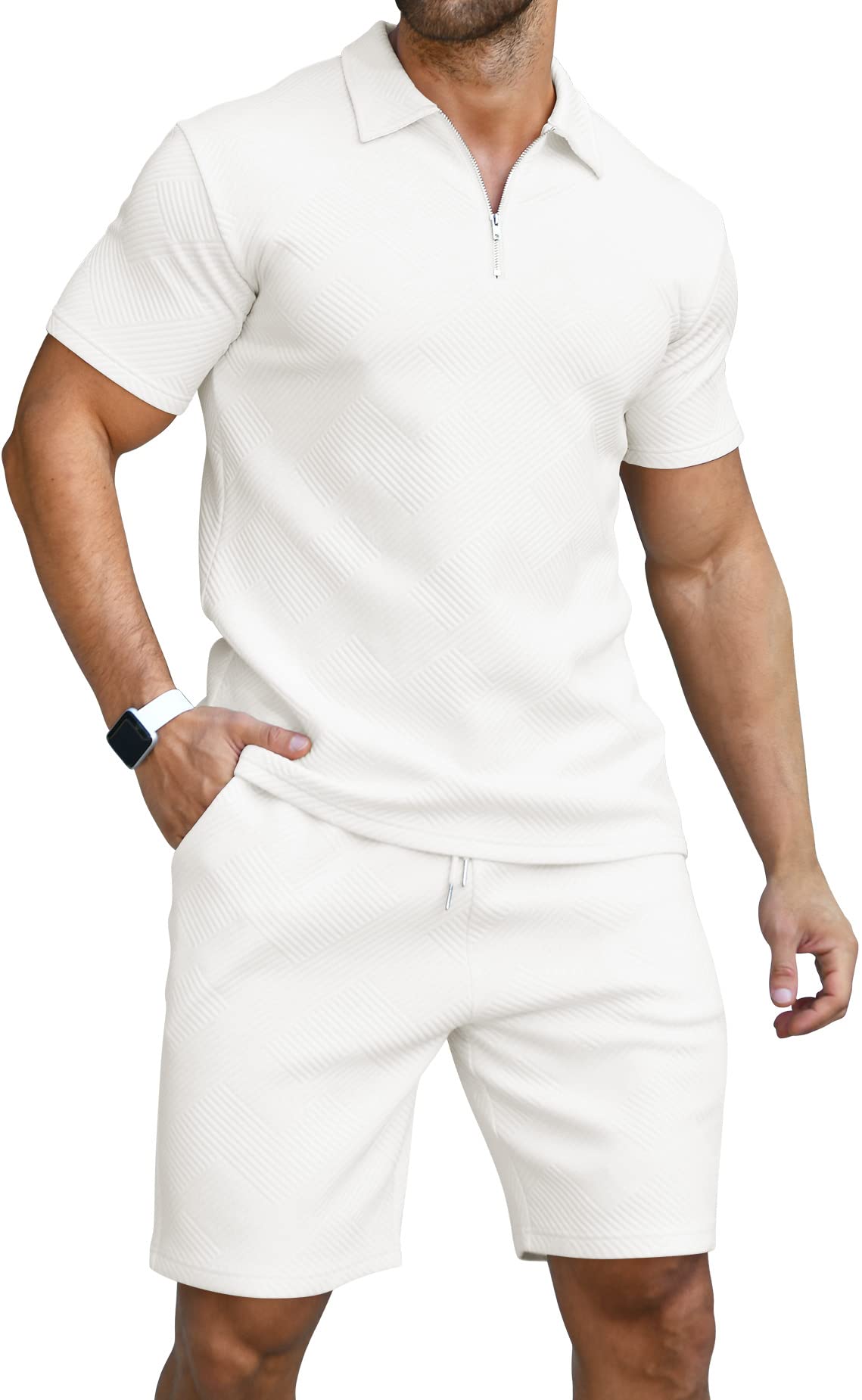 KUYIGO Men's Outfits Two-piece Casual Set Short Sleeve Polo Shirts and Beach Shorts Summer Tracksuits