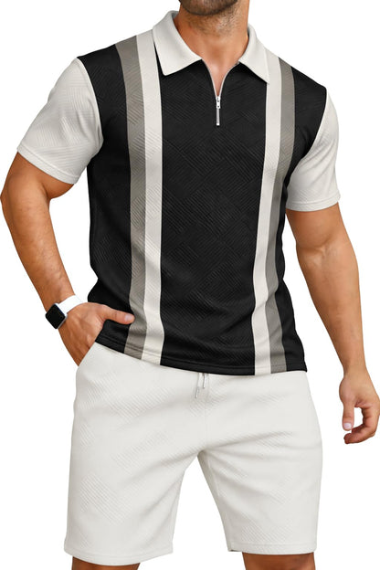 KUYIGO Men's Outfits Two-piece Casual Set Short Sleeve Polo Shirts and Beach Shorts Summer Tracksuits