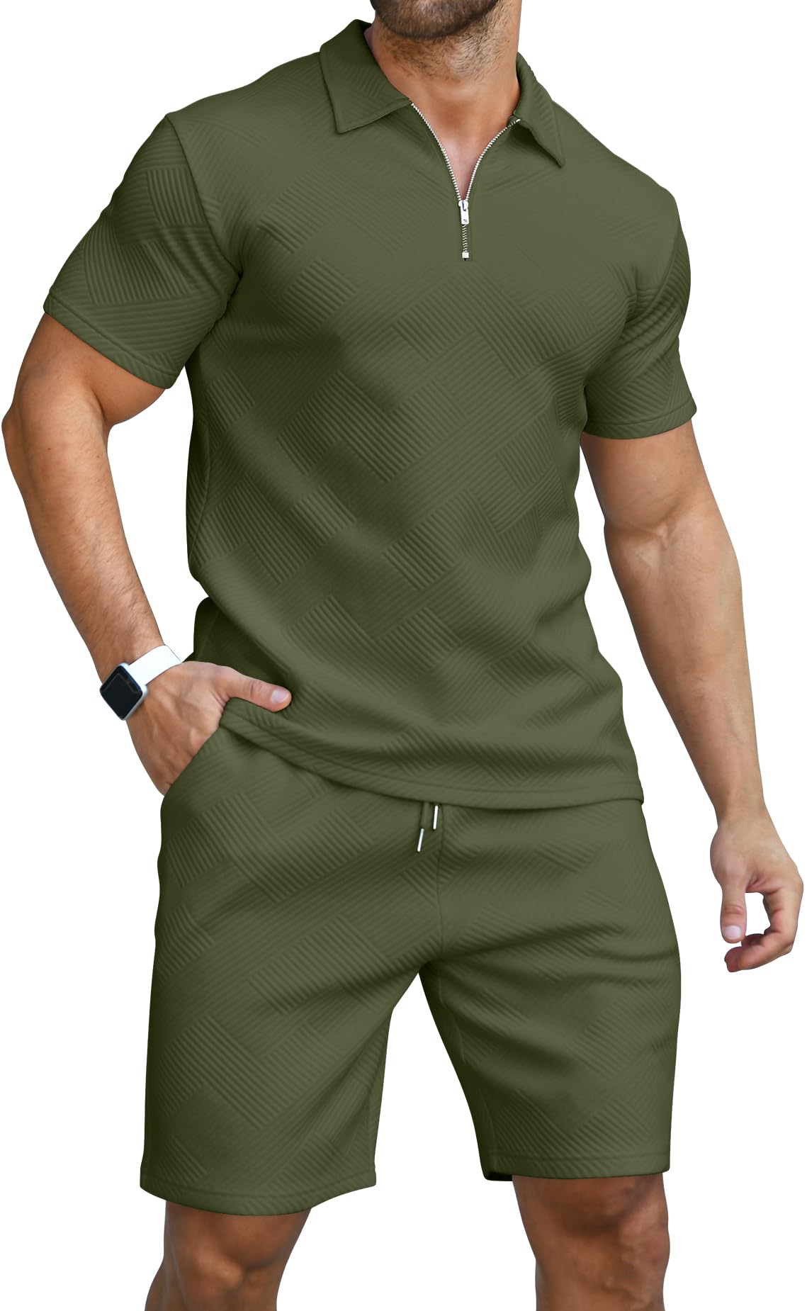 KUYIGO Men's Outfits Two-piece Casual Set Short Sleeve Polo Shirts and Beach Shorts Summer Tracksuits