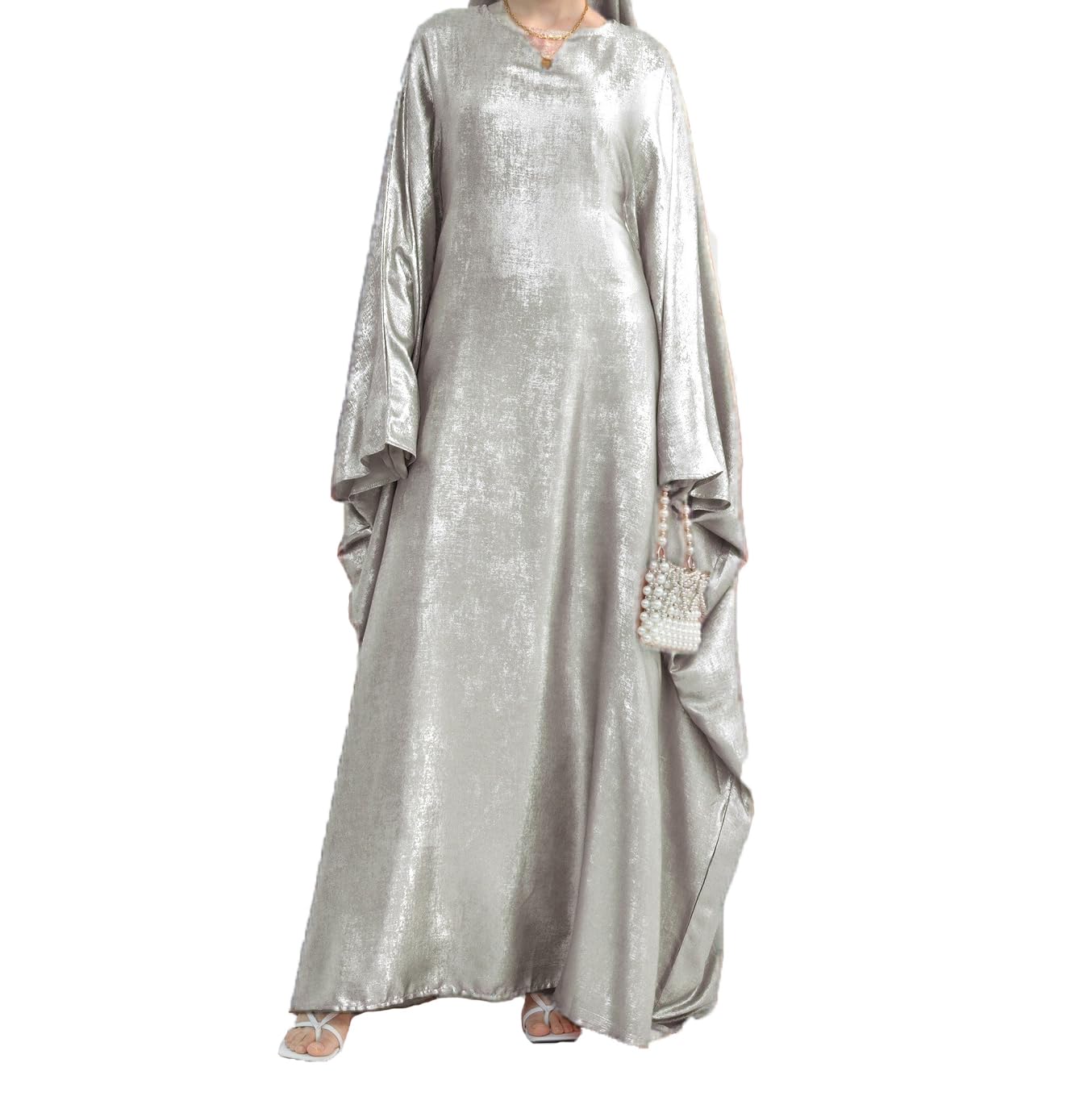 Women Prayer Abaya Dubai Bat Sleeve Dress Islamic Printed Long Robe with Belt