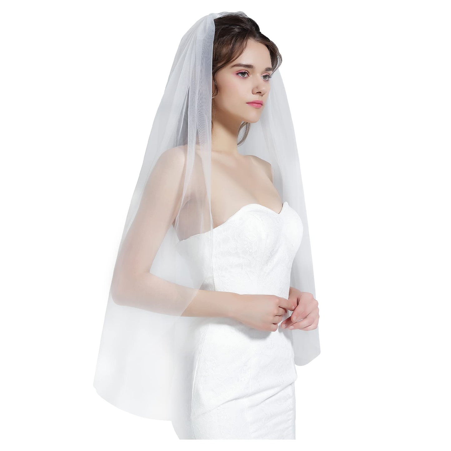 BEAUTELICATE Wedding Bridal Veil with Comb 1 Tier Cut Edge Ivory White Elbow Fingertip Chapel Cathedral Length V67