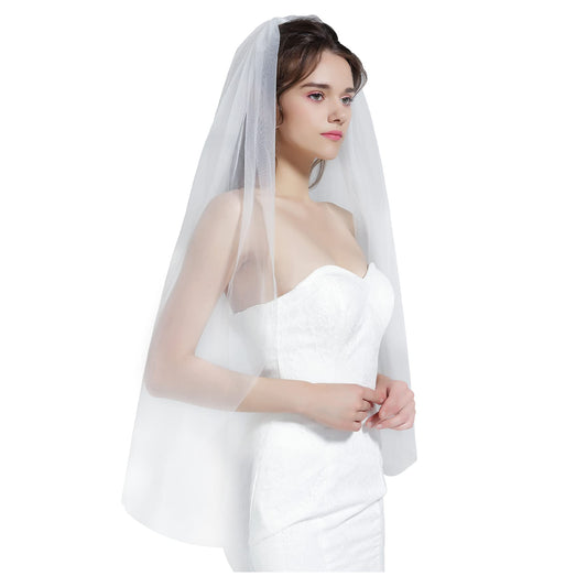 BEAUTELICATE Wedding Bridal Veil with Comb 1 Tier Cut Edge Ivory White Elbow Fingertip Chapel Cathedral Length V67
