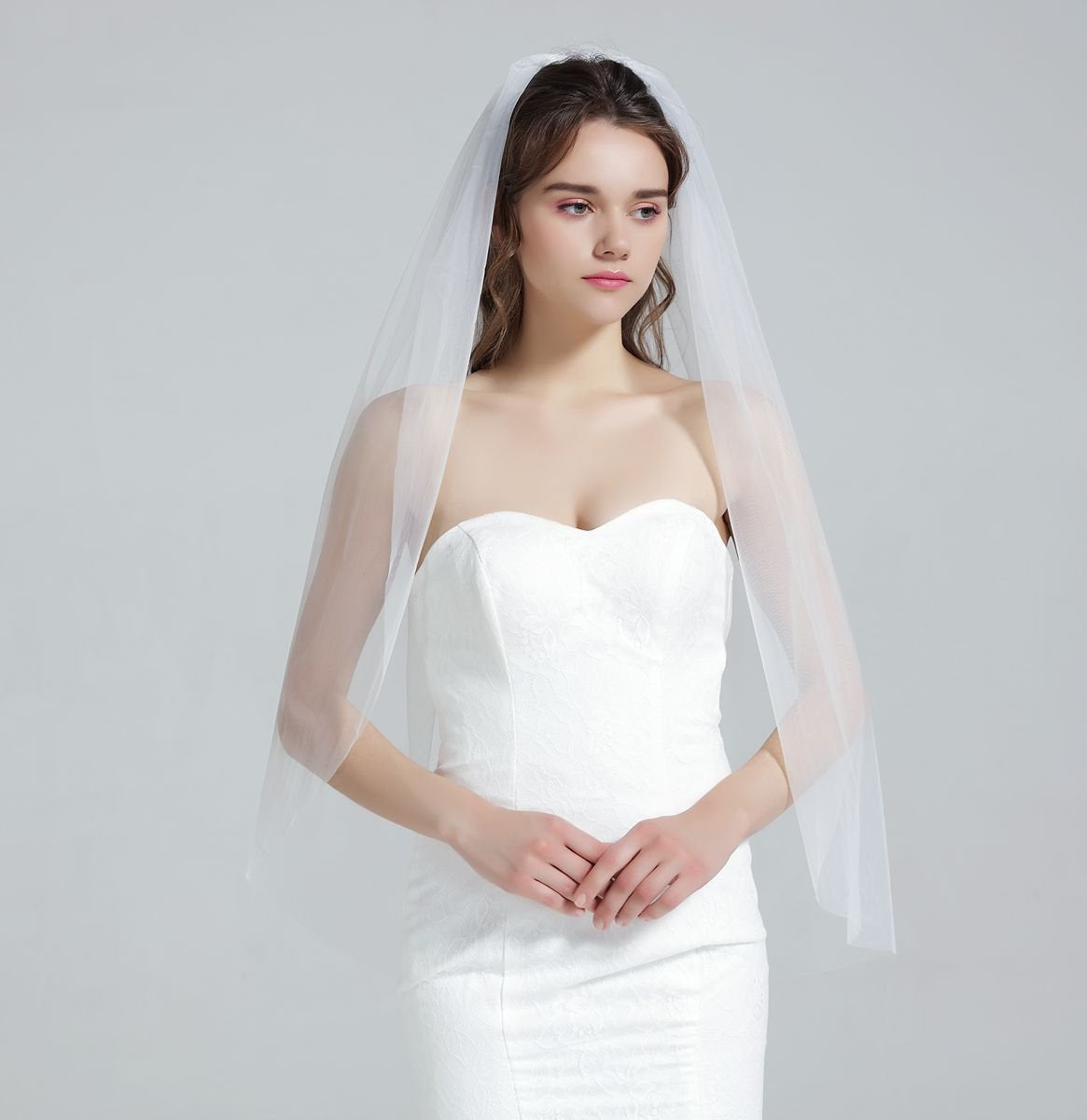 BEAUTELICATE Wedding Bridal Veil with Comb 1 Tier Cut Edge Ivory White Elbow Fingertip Chapel Cathedral Length V67
