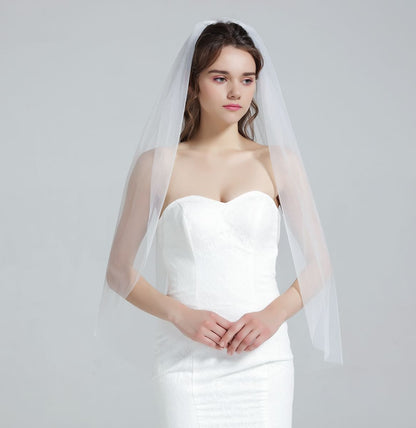 BEAUTELICATE Wedding Bridal Veil with Comb 1 Tier Cut Edge Ivory White Elbow Fingertip Chapel Cathedral Length V67
