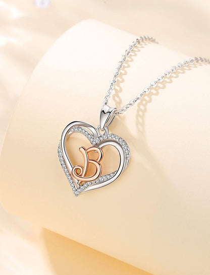 INFUSEU Sterling Silver Heart Initial Pendant Necklaces for Women Girls, Letter A-Z Jewelry Personalized Birthday Name Gifts for Her, 20 Inch Chain