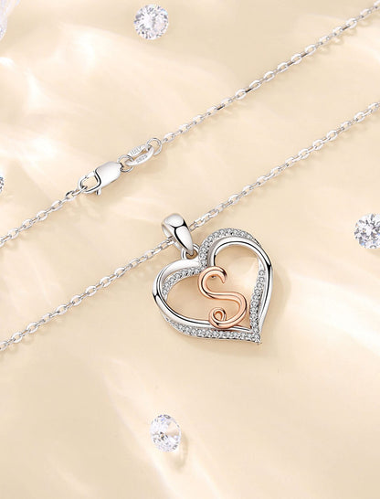 INFUSEU Sterling Silver Heart Initial Pendant Necklaces for Women Girls, Letter A-Z Jewelry Personalized Birthday Name Gifts for Her, 20 Inch Chain