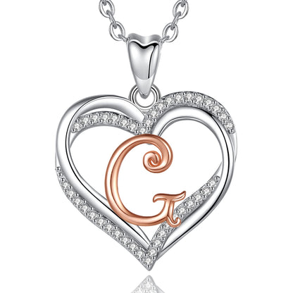 INFUSEU Sterling Silver Heart Initial Pendant Necklaces for Women Girls, Letter A-Z Jewelry Personalized Birthday Name Gifts for Her, 20 Inch Chain