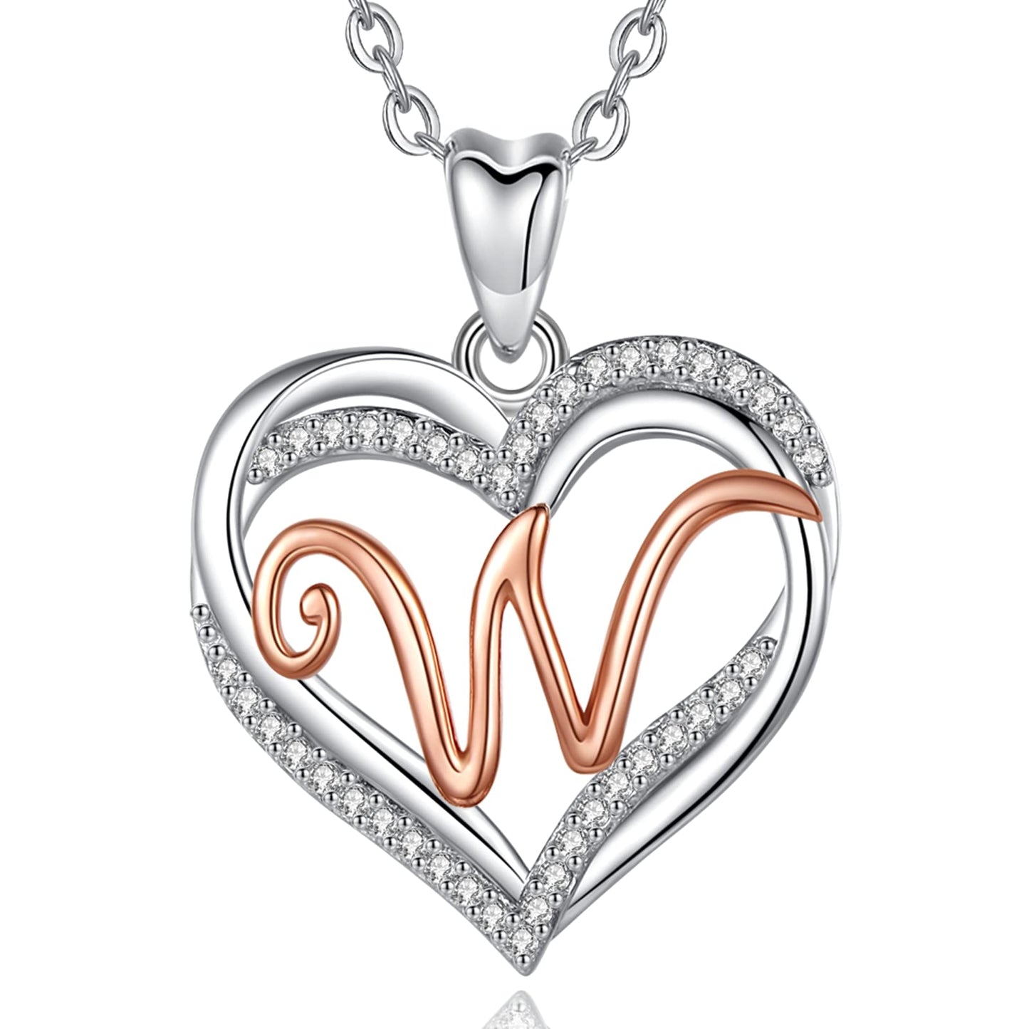 INFUSEU Sterling Silver Heart Initial Pendant Necklaces for Women Girls, Letter A-Z Jewelry Personalized Birthday Name Gifts for Her, 20 Inch Chain