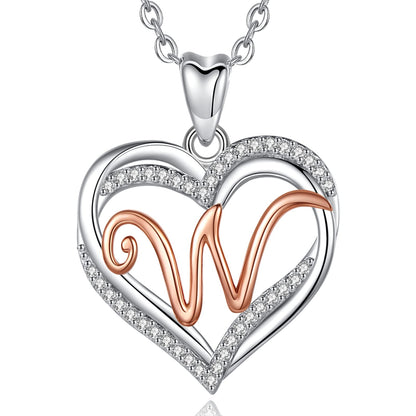 INFUSEU Sterling Silver Heart Initial Pendant Necklaces for Women Girls, Letter A-Z Jewelry Personalized Birthday Name Gifts for Her, 20 Inch Chain