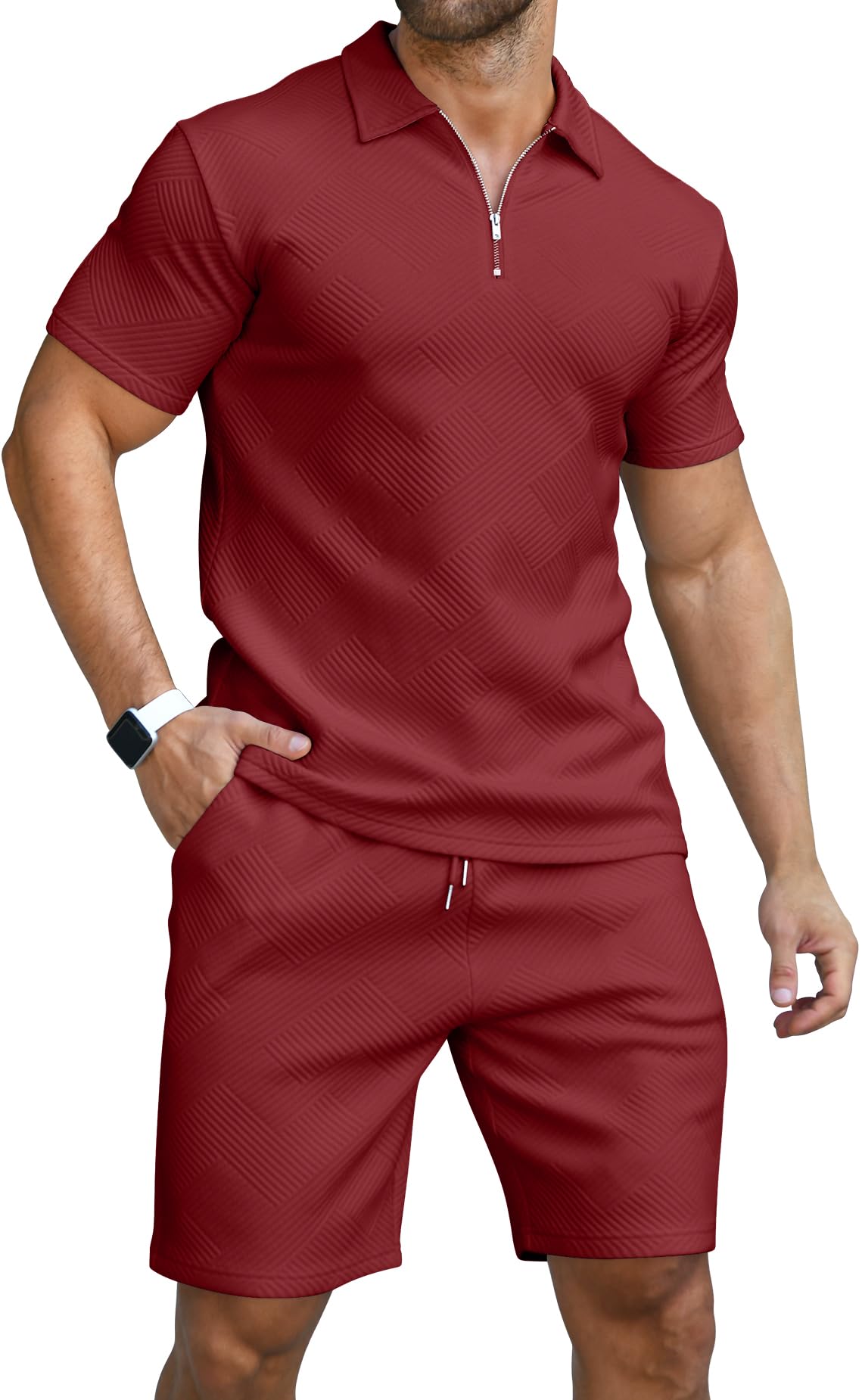 KUYIGO Men's Outfits Two-piece Casual Set Short Sleeve Polo Shirts and Beach Shorts Summer Tracksuits