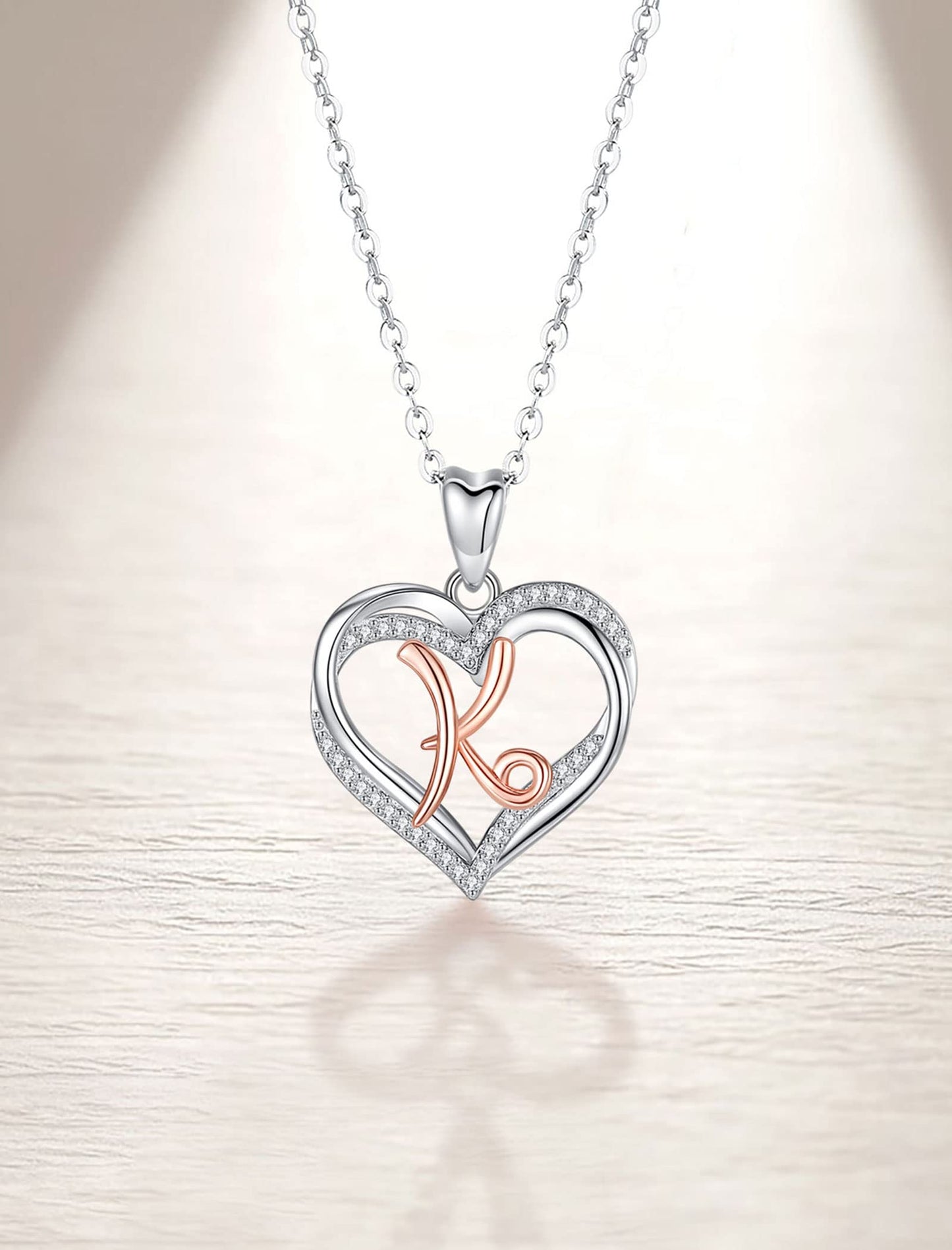 INFUSEU Sterling Silver Heart Initial Pendant Necklaces for Women Girls, Letter A-Z Jewelry Personalized Birthday Name Gifts for Her, 20 Inch Chain