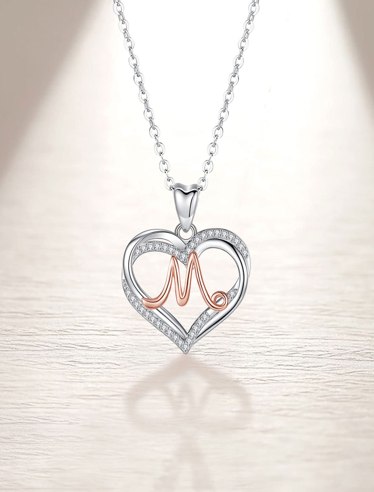 INFUSEU Sterling Silver Heart Initial Pendant Necklaces for Women Girls, Letter A-Z Jewelry Personalized Birthday Name Gifts for Her, 20 Inch Chain