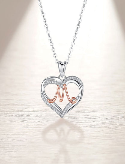 INFUSEU Sterling Silver Heart Initial Pendant Necklaces for Women Girls, Letter A-Z Jewelry Personalized Birthday Name Gifts for Her, 20 Inch Chain