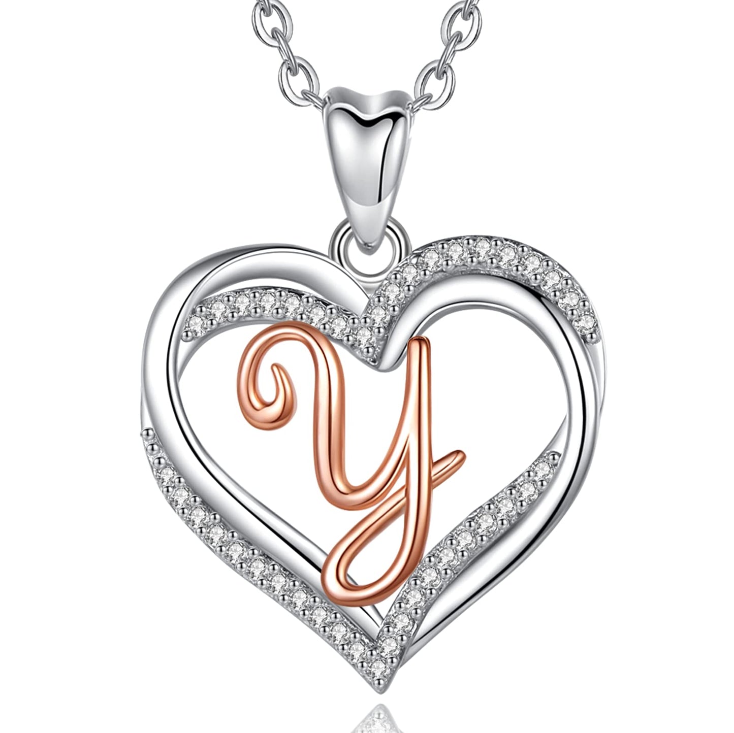INFUSEU Sterling Silver Heart Initial Pendant Necklaces for Women Girls, Letter A-Z Jewelry Personalized Birthday Name Gifts for Her, 20 Inch Chain