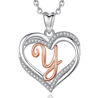INFUSEU Sterling Silver Heart Initial Pendant Necklaces for Women Girls, Letter A-Z Jewelry Personalized Birthday Name Gifts for Her, 20 Inch Chain