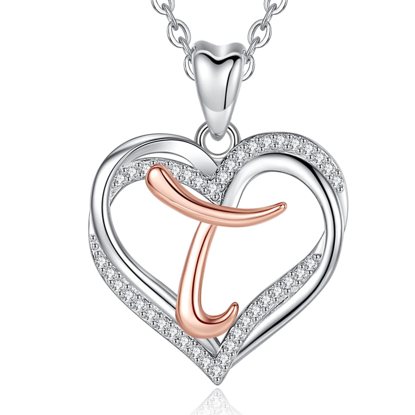 INFUSEU Sterling Silver Heart Initial Pendant Necklaces for Women Girls, Letter A-Z Jewelry Personalized Birthday Name Gifts for Her, 20 Inch Chain