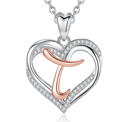 INFUSEU Sterling Silver Heart Initial Pendant Necklaces for Women Girls, Letter A-Z Jewelry Personalized Birthday Name Gifts for Her, 20 Inch Chain
