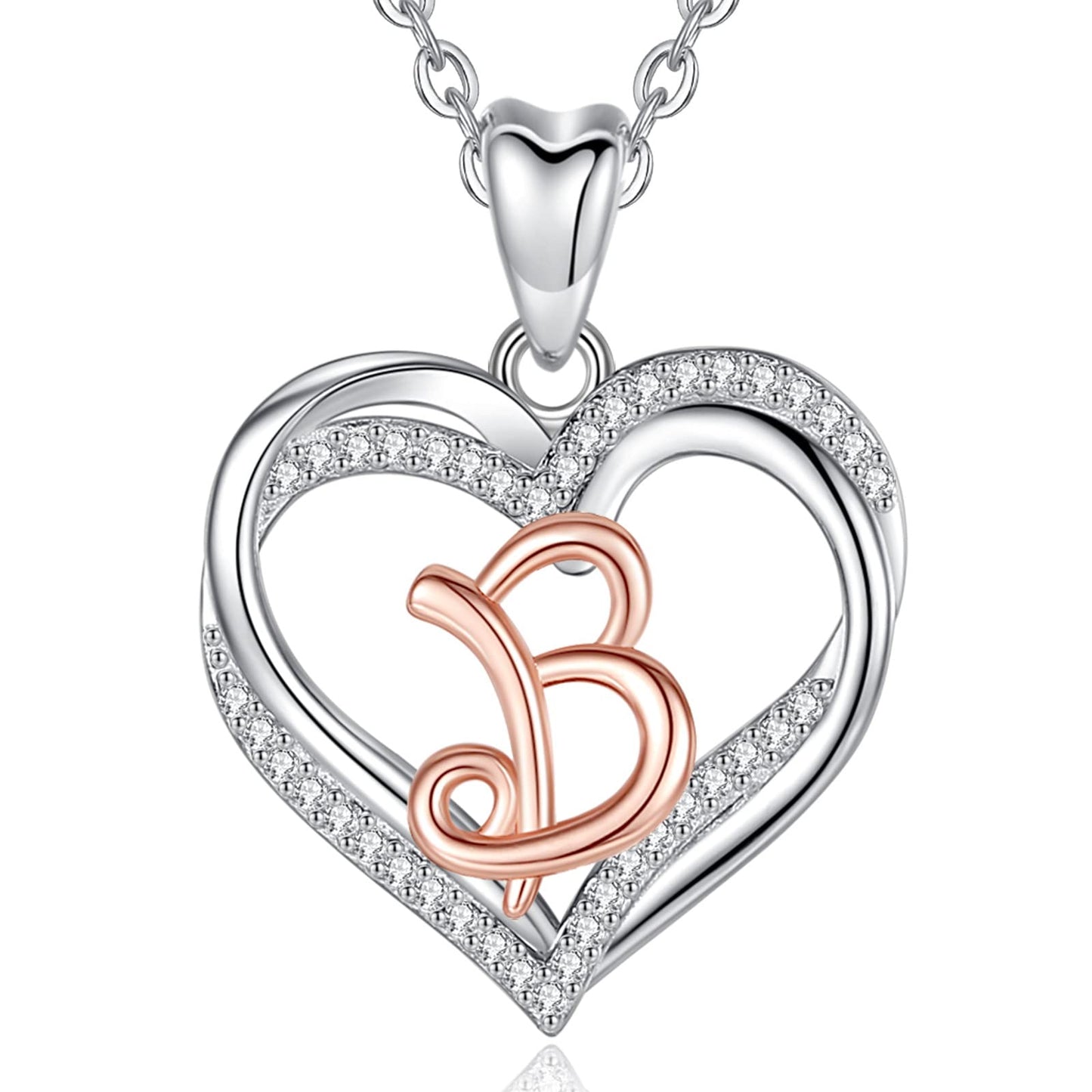 INFUSEU Sterling Silver Heart Initial Pendant Necklaces for Women Girls, Letter A-Z Jewelry Personalized Birthday Name Gifts for Her, 20 Inch Chain