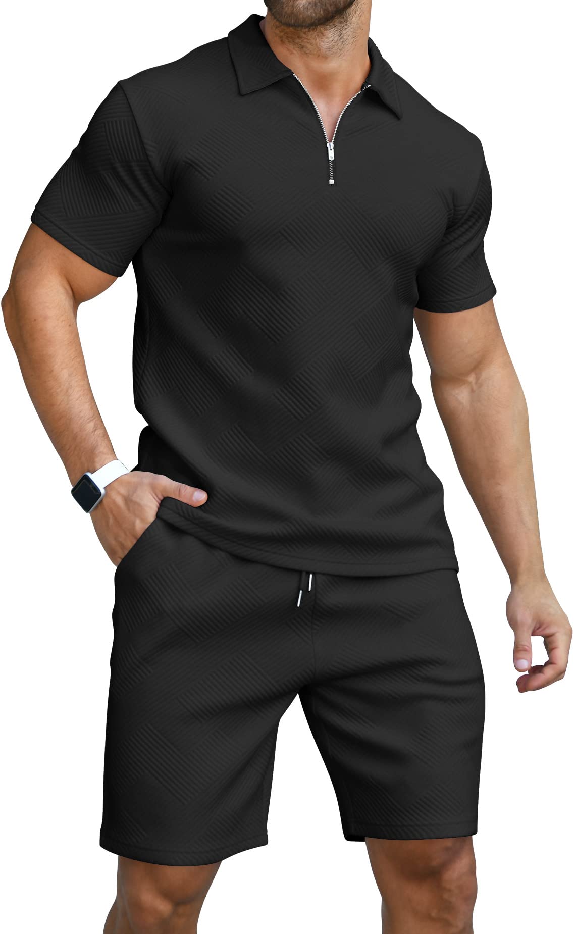 KUYIGO Men's Outfits Two-piece Casual Set Short Sleeve Polo Shirts and Beach Shorts Summer Tracksuits