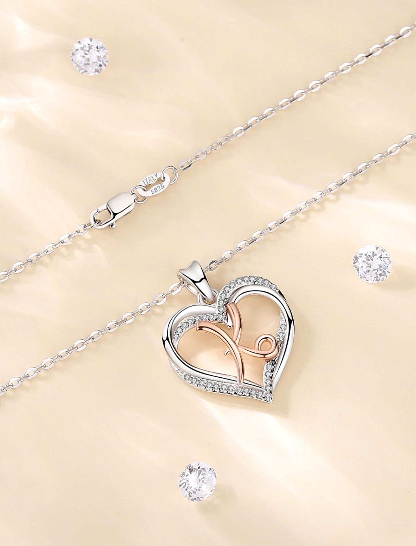 INFUSEU Sterling Silver Heart Initial Pendant Necklaces for Women Girls, Letter A-Z Jewelry Personalized Birthday Name Gifts for Her, 20 Inch Chain