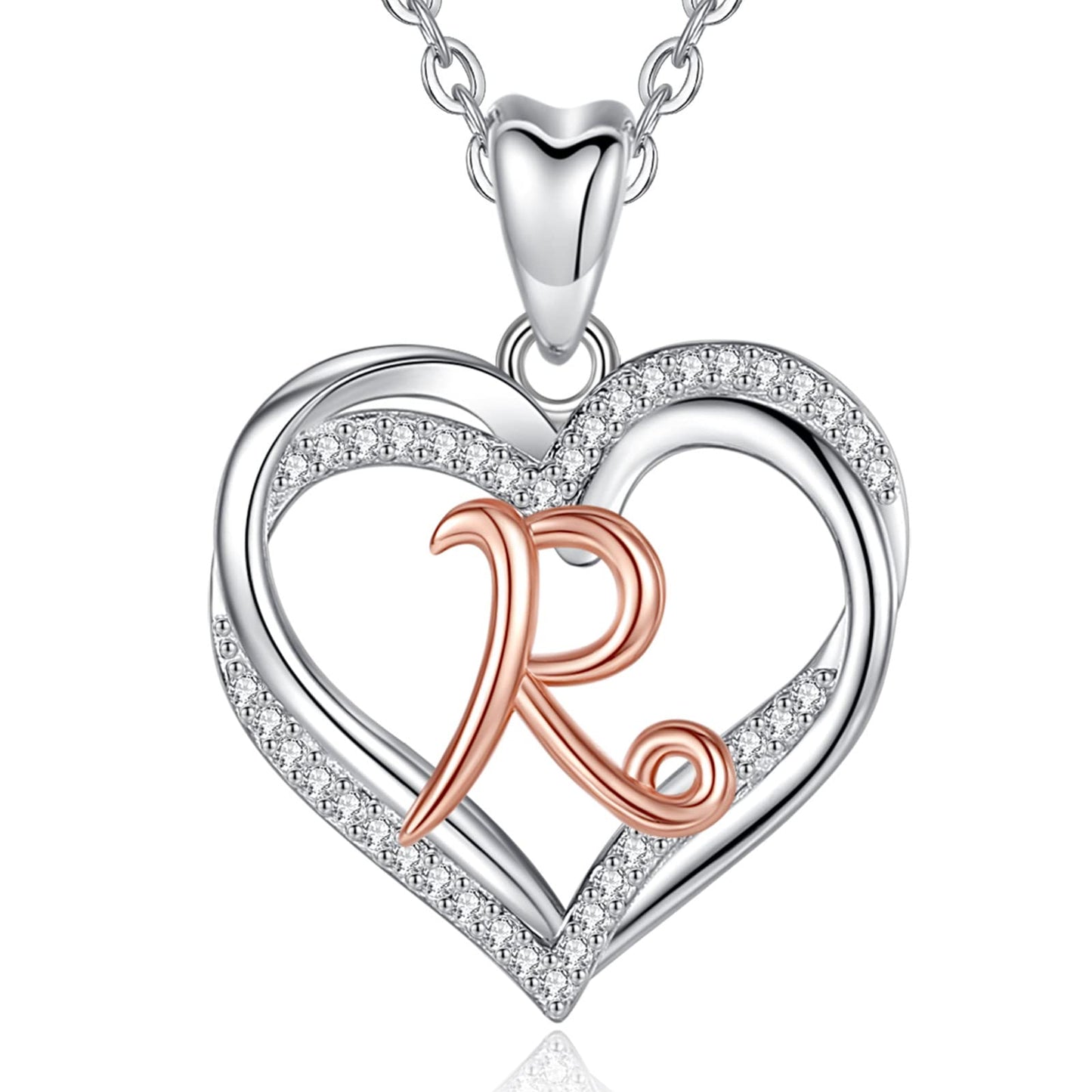 INFUSEU Sterling Silver Heart Initial Pendant Necklaces for Women Girls, Letter A-Z Jewelry Personalized Birthday Name Gifts for Her, 20 Inch Chain