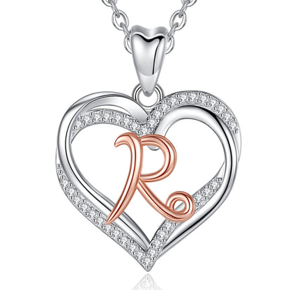 INFUSEU Sterling Silver Heart Initial Pendant Necklaces for Women Girls, Letter A-Z Jewelry Personalized Birthday Name Gifts for Her, 20 Inch Chain