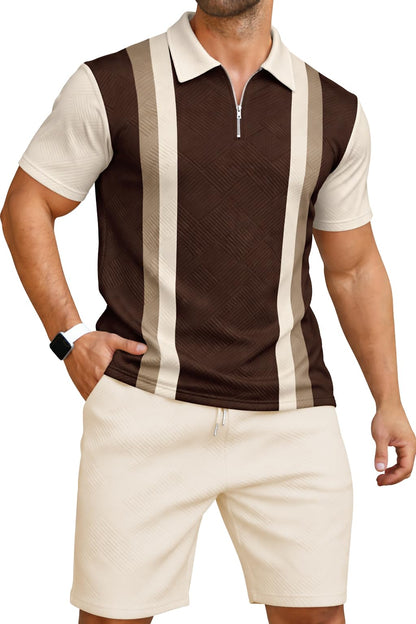 KUYIGO Men's Outfits Two-piece Casual Set Short Sleeve Polo Shirts and Beach Shorts Summer Tracksuits