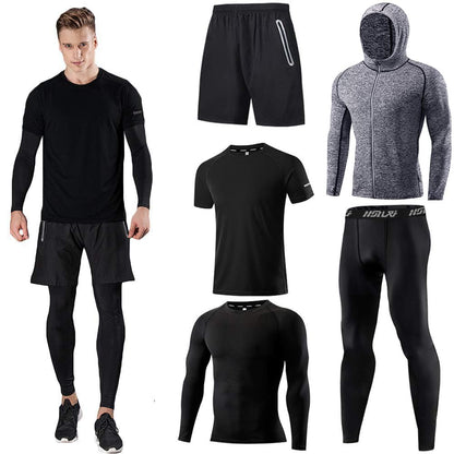Men's Sports Running Set (Pack of 4 or 5) Athletic Shirt+Short/Compression Shirt+Pants with Coat Tracksuit Gym Suits