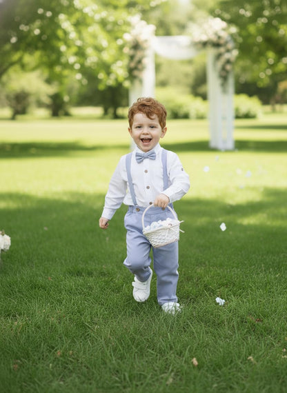 Volunboy Baby Boys Cotton Linen Formal Suspenders Outfits with Bowtie Toddler Long Sleeve Gentleman Wedding Dress Clothes