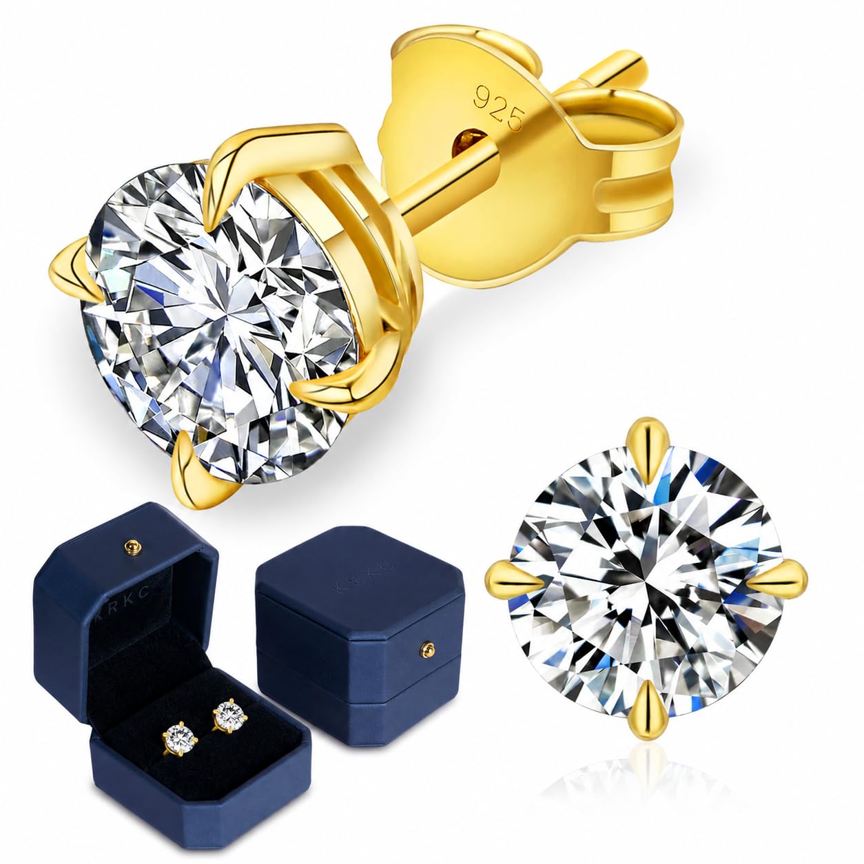 KRKC Moissanite Earrings, Christmas Birthday Gifts with Luxury Box, Hypoallergenic 925 Sterling Silver 14K White Gold Plated, 0.6-3CT D color VVS1 Clarity Lab Created Stud Diamond Earrings for Women