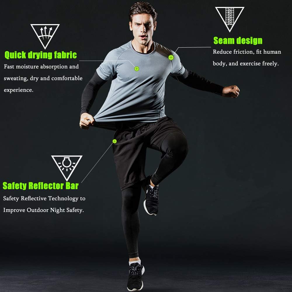 Men's Sports Running Set (Pack of 4 or 5) Athletic Shirt+Short/Compression Shirt+Pants with Coat Tracksuit Gym Suits