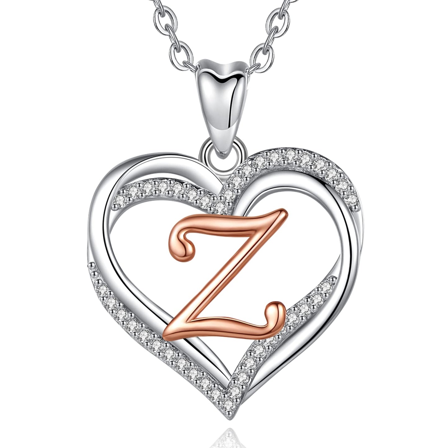 INFUSEU Sterling Silver Heart Initial Pendant Necklaces for Women Girls, Letter A-Z Jewelry Personalized Birthday Name Gifts for Her, 20 Inch Chain