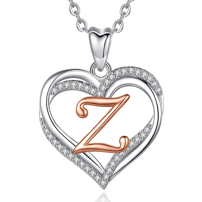 INFUSEU Sterling Silver Heart Initial Pendant Necklaces for Women Girls, Letter A-Z Jewelry Personalized Birthday Name Gifts for Her, 20 Inch Chain