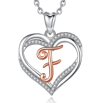 INFUSEU Sterling Silver Heart Initial Pendant Necklaces for Women Girls, Letter A-Z Jewelry Personalized Birthday Name Gifts for Her, 20 Inch Chain