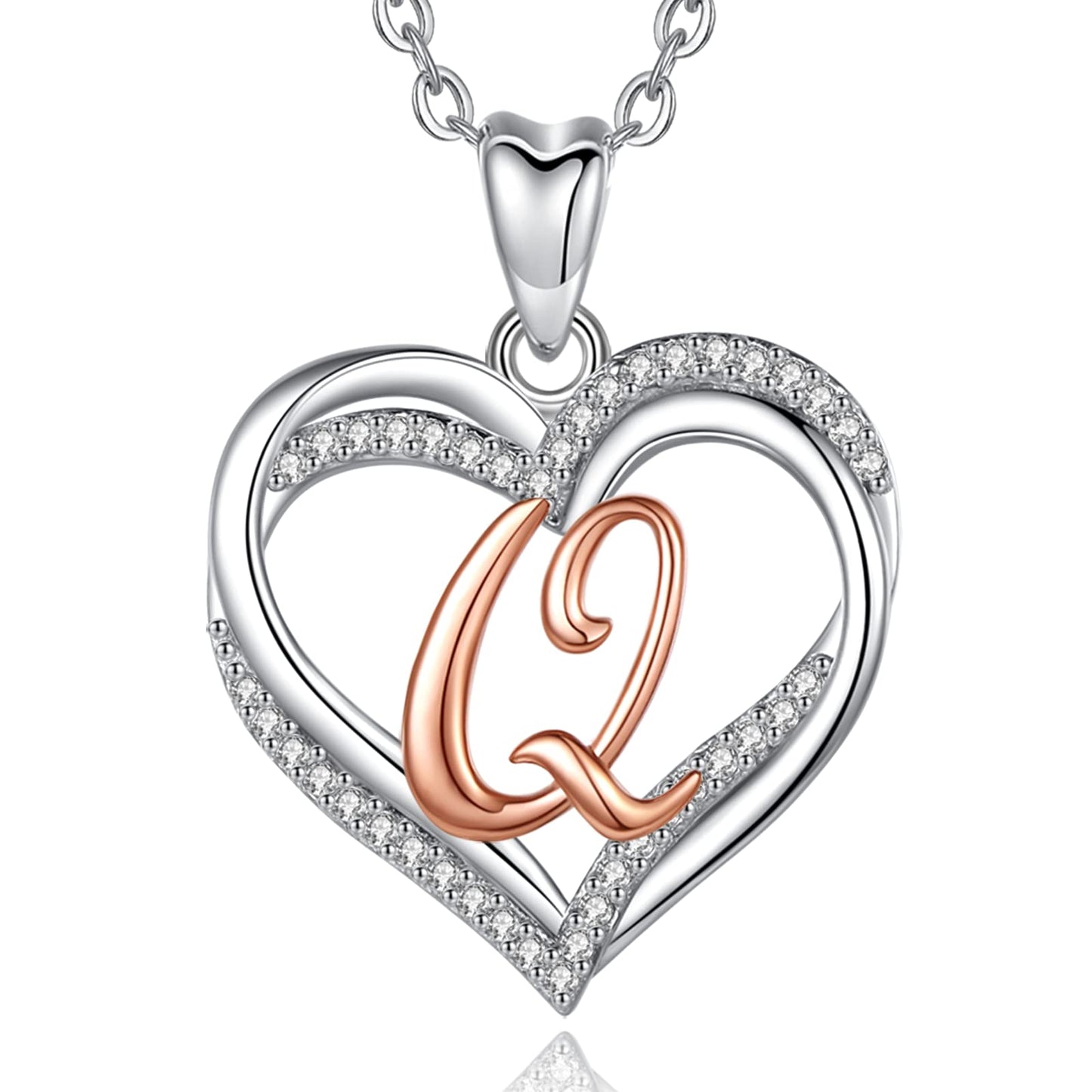 INFUSEU Sterling Silver Heart Initial Pendant Necklaces for Women Girls, Letter A-Z Jewelry Personalized Birthday Name Gifts for Her, 20 Inch Chain