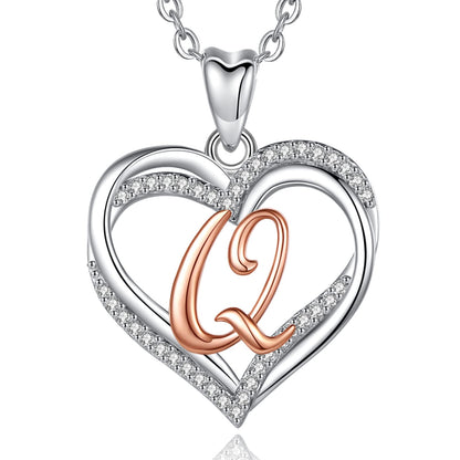 INFUSEU Sterling Silver Heart Initial Pendant Necklaces for Women Girls, Letter A-Z Jewelry Personalized Birthday Name Gifts for Her, 20 Inch Chain