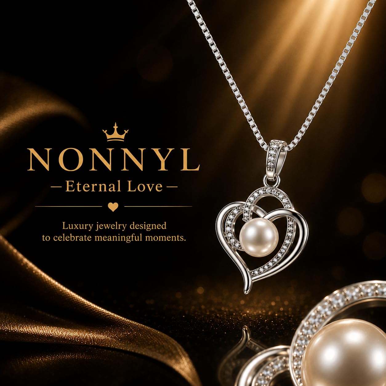 NONNYL Heart-Pearl-Necklace- Gifts for Women, Mom Wife Girlfriend Her Anniversary Birthday Mothers Day Valentine's Day Christmas Jewelry Gifts Real 8-9mm White Freshwater Cultured Pearls Pendant