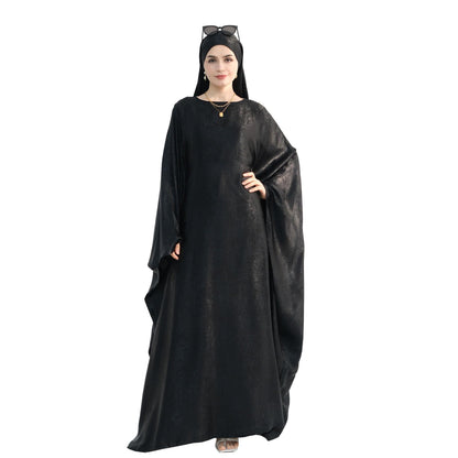Women Prayer Abaya Dubai Bat Sleeve Dress Islamic Printed Long Robe with Belt