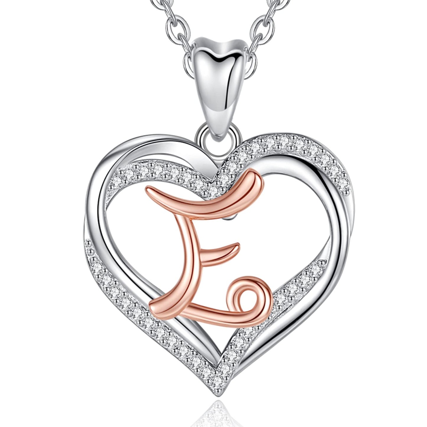 INFUSEU Sterling Silver Heart Initial Pendant Necklaces for Women Girls, Letter A-Z Jewelry Personalized Birthday Name Gifts for Her, 20 Inch Chain