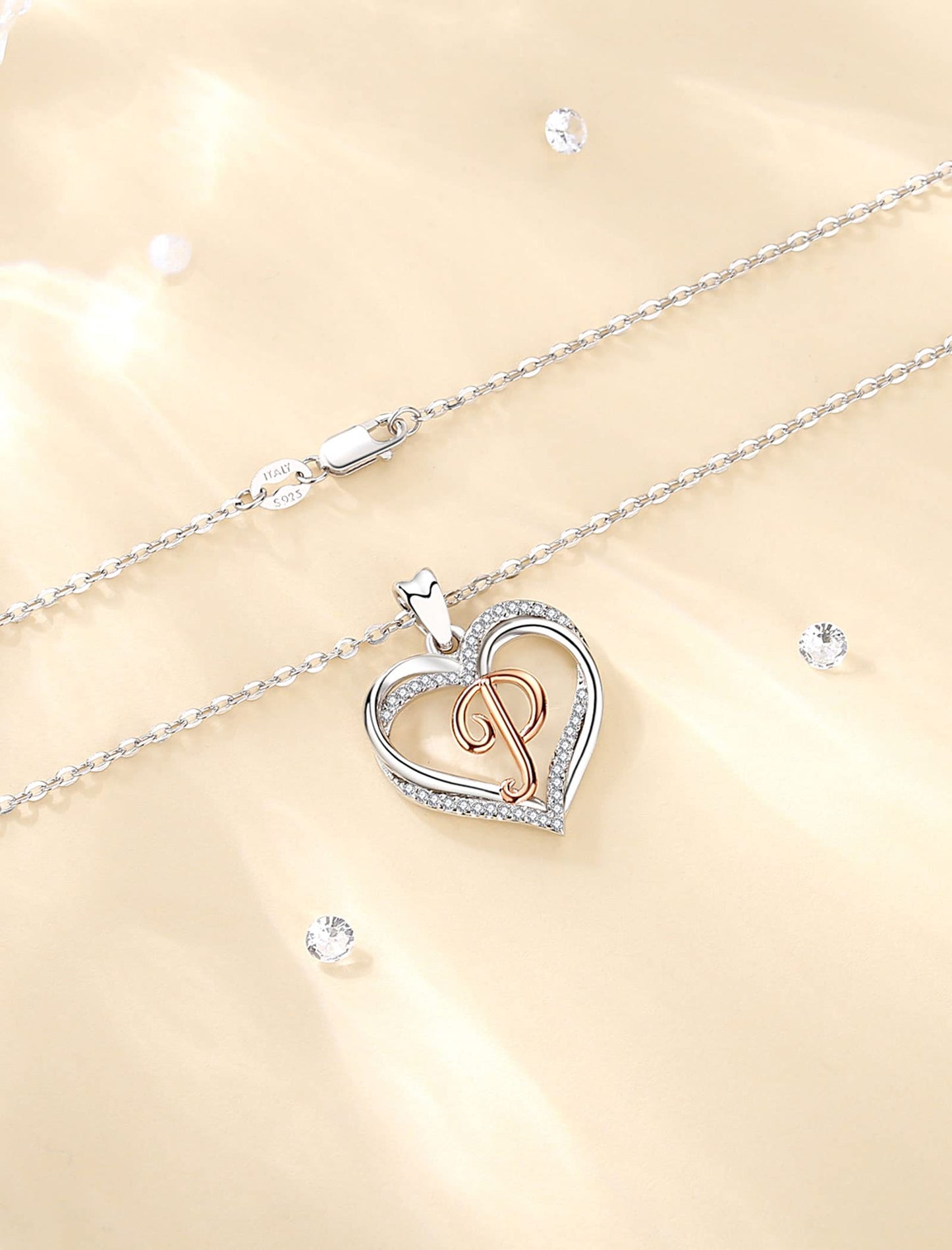 INFUSEU Sterling Silver Heart Initial Pendant Necklaces for Women Girls, Letter A-Z Jewelry Personalized Birthday Name Gifts for Her, 20 Inch Chain