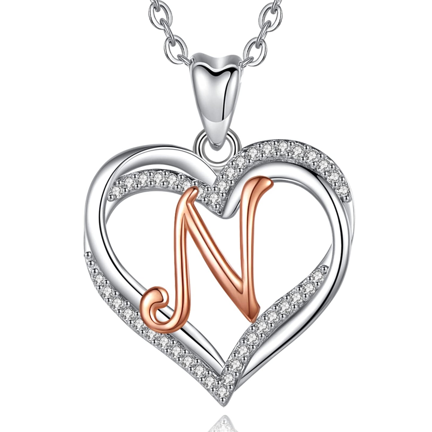INFUSEU Sterling Silver Heart Initial Pendant Necklaces for Women Girls, Letter A-Z Jewelry Personalized Birthday Name Gifts for Her, 20 Inch Chain