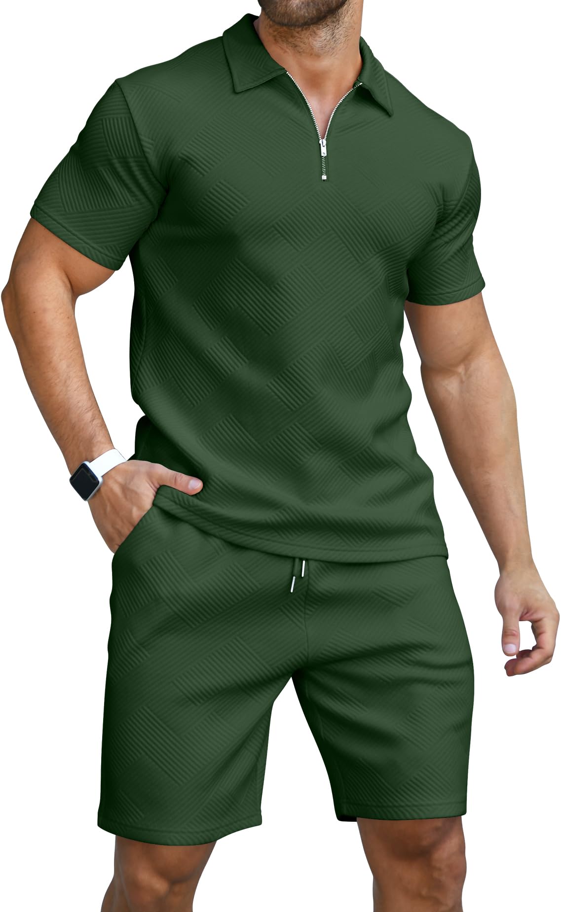 KUYIGO Men's Outfits Two-piece Casual Set Short Sleeve Polo Shirts and Beach Shorts Summer Tracksuits