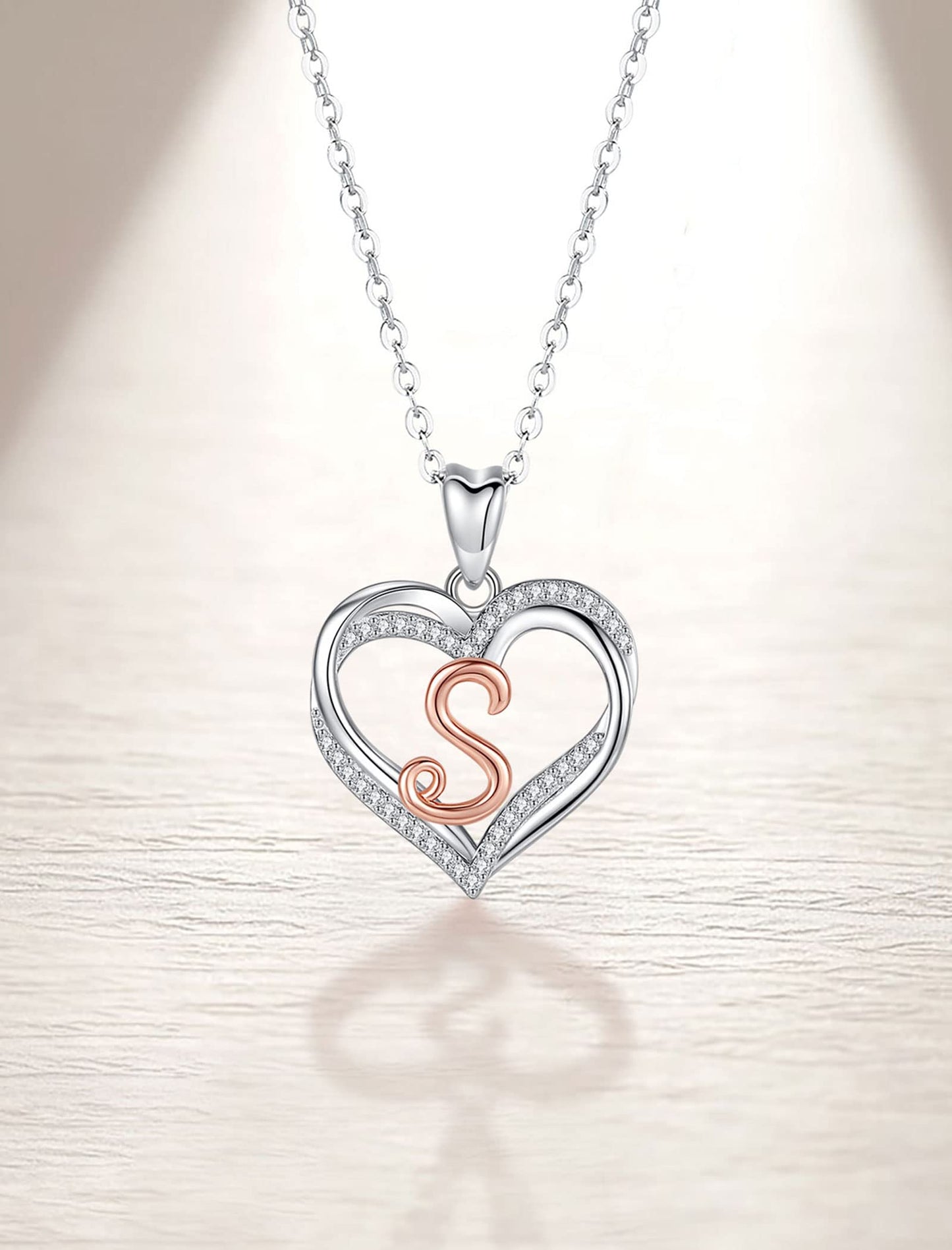 INFUSEU Sterling Silver Heart Initial Pendant Necklaces for Women Girls, Letter A-Z Jewelry Personalized Birthday Name Gifts for Her, 20 Inch Chain
