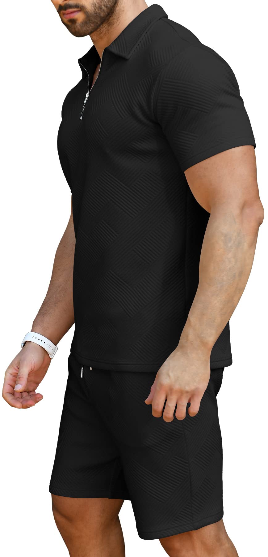 KUYIGO Men's Outfits Two-piece Casual Set Short Sleeve Polo Shirts and Beach Shorts Summer Tracksuits