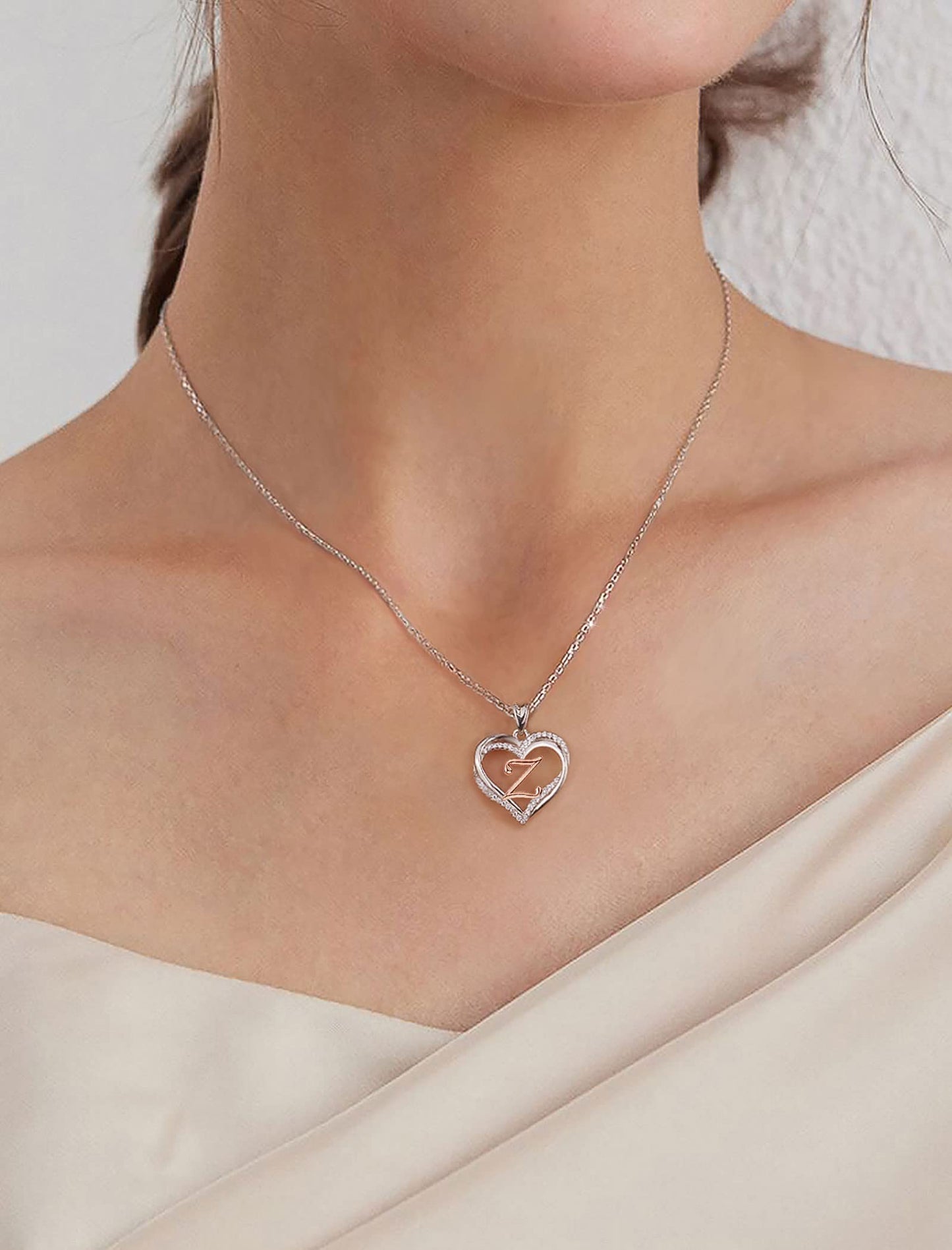 INFUSEU Sterling Silver Heart Initial Pendant Necklaces for Women Girls, Letter A-Z Jewelry Personalized Birthday Name Gifts for Her, 20 Inch Chain