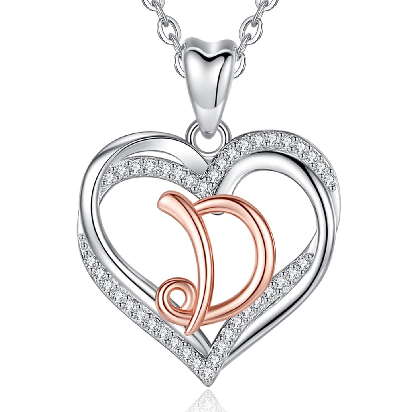 INFUSEU Sterling Silver Heart Initial Pendant Necklaces for Women Girls, Letter A-Z Jewelry Personalized Birthday Name Gifts for Her, 20 Inch Chain
